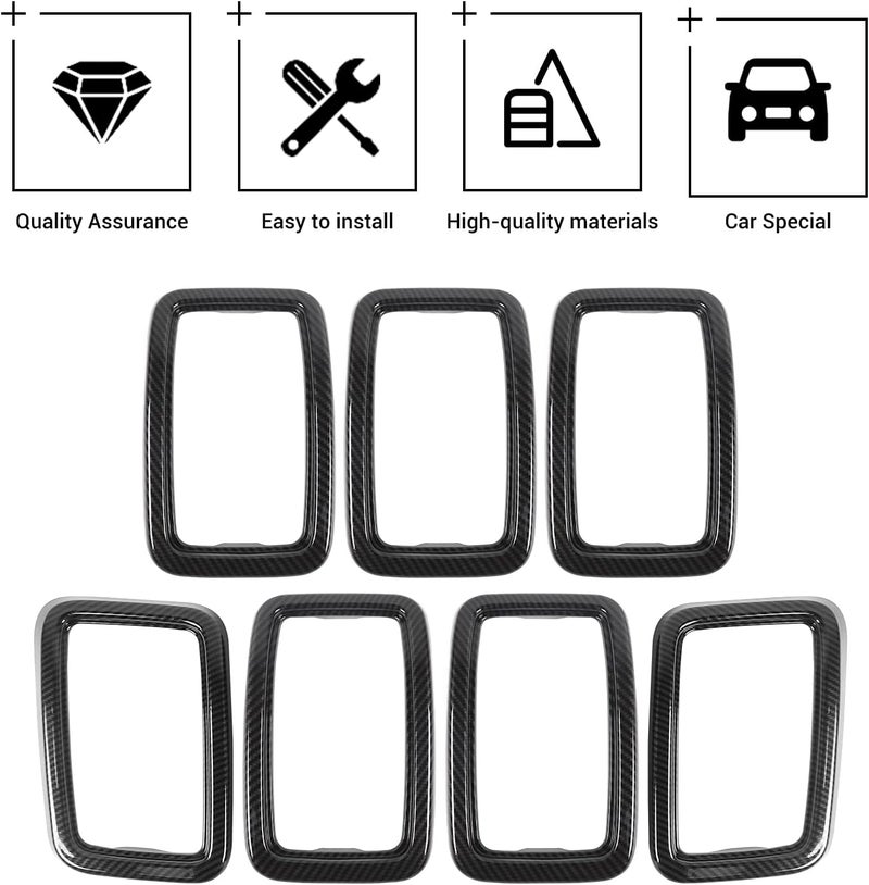 JeCar Front Grill Rings Grille Inserts Cover Trim Kit for 2017-2020 Jeep Grand Cherokee, Carbon Fiber (7Pcs) - Image 3